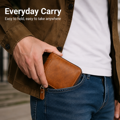 2025 New Men's Wallet PU Leather Retro Zipper Wallet