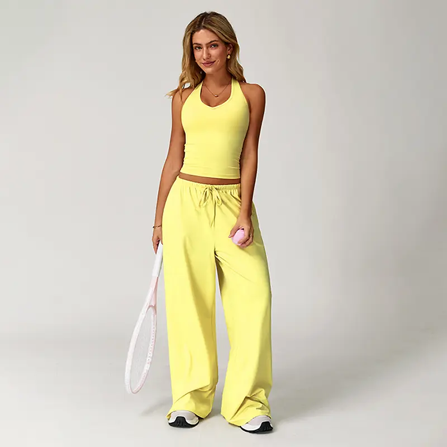 Women's Summer V Neck Top & Wide Leg Pants Set