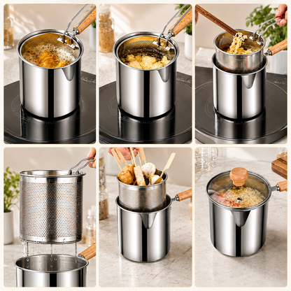 2026🔥🍟 Personal Mini Deep Fryer Set – Stainless Steel Pot with Lift-Out Draining Basket & Food Tongs
