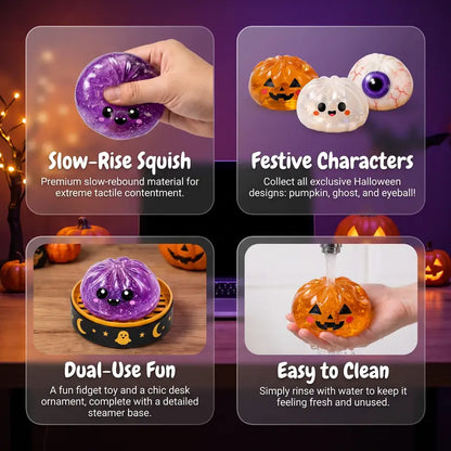🎃 Halloween Steamed Bun Squishy Toy Set ✨Slow Rising Stress Relief Fidget Toy with Steamer Base