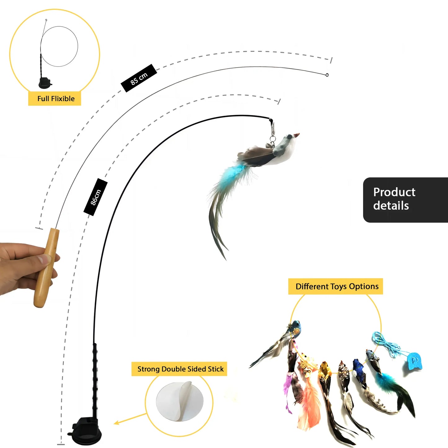 ⚡Best Seller🔥🐱Suction Cup Cat Toy Wand, Hands‑Free Interactive Feather Bird Teaser for Indoor Cats