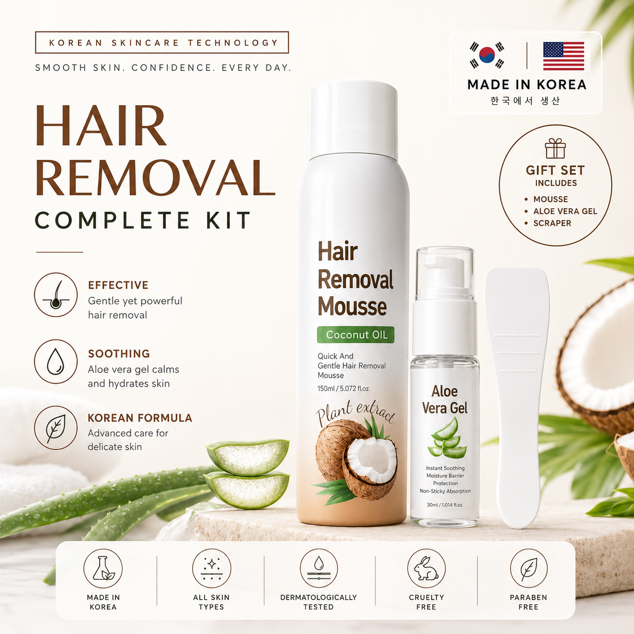 🔥LAST DAY 49% OFF🔥🥥 Hair Removal Mousse Set🌿Gentle Depilatory Foam for Sensitive Skin