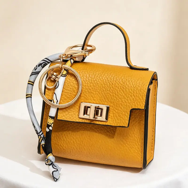 Hot Sales 🔥👜Mini Square Bag Pendant Keychain💕 - High Quality Leather with Colorful Strap