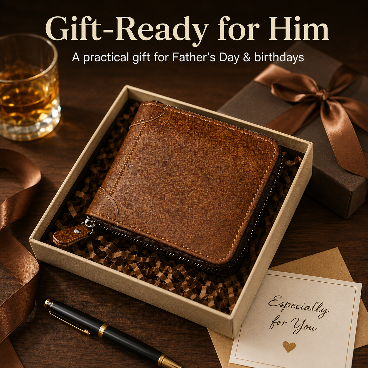 2025 New Men's Wallet PU Leather Retro Zipper Wallet