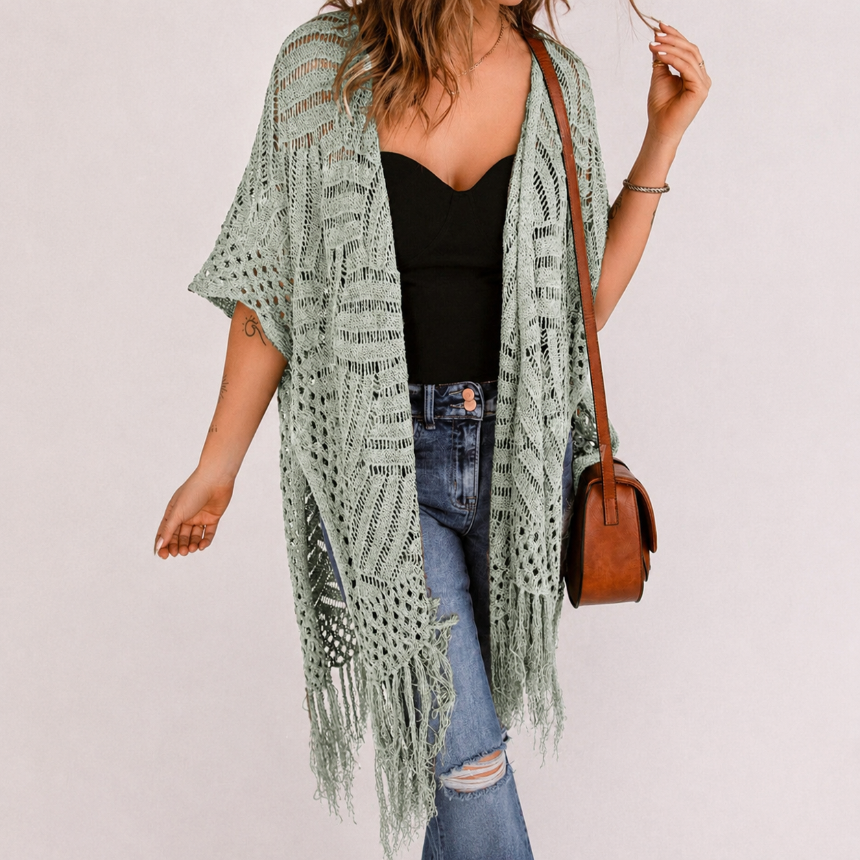 🔥 Limited-Time 49% OFF🏖️ Women's Boho Crochet Fringe Cardigan 🌿 Lightweight Summer Kimono