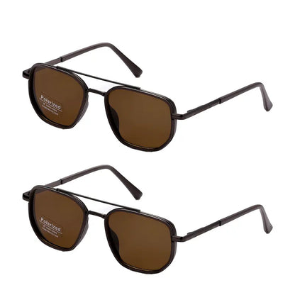 Geometric Double Bridge Polarized Sunglasses 🕶️ UV400 Full Rim Alloy Frame Shades