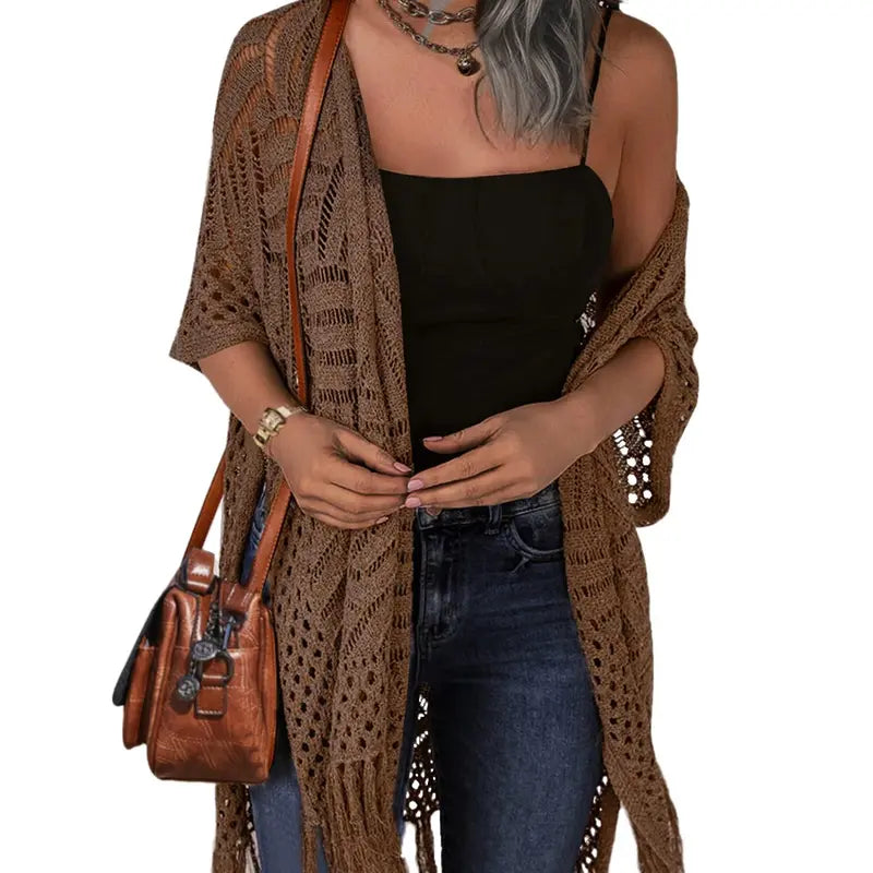 🔥 Limited-Time 49% OFF🏖️ Women's Boho Crochet Fringe Cardigan 🌿 Lightweight Summer Kimono