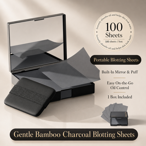 🪞2-in-1 Oil Blotting Sheets with Mirror Puff Compact