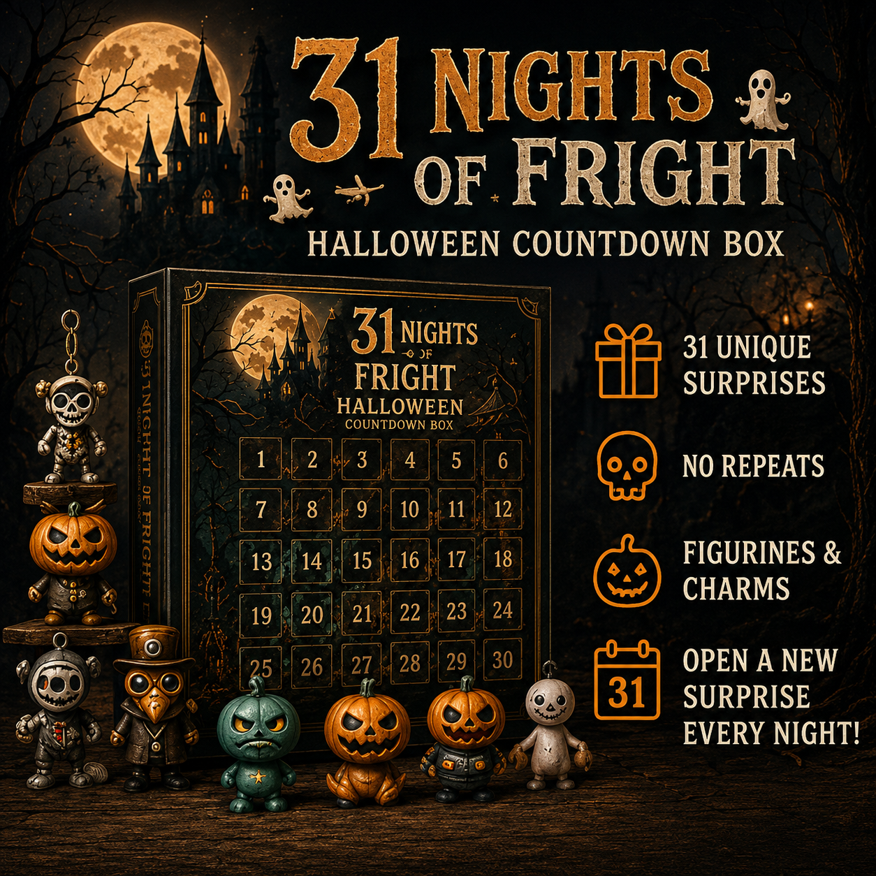 🎉🎃 49% OFF – 31 Nights of Fright Halloween Countdown Box with 31 Unique Spooky Collectibles  👻✨