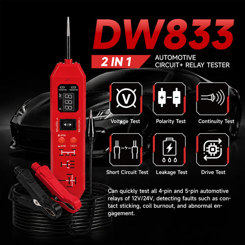 🔥Limited-time 49% off🔥🚗 DW833 Automotive Circuit Relay Tester ⚡ 12V/24V Digital Auto Diagnostic Probe