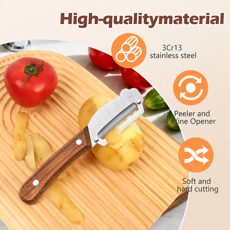 ✨Discounted Price ✨Multi-Functional Vegetable Peeler for Kitchen, Ultra-Sharp Stainless Steel Blade with Wooden Handle and Bottle Opener (2 Pcs)