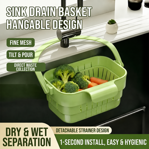 🧺Retractable Hanging Sink Drain Basket, Multi-Purpose Filter for Food Waste & Fruits Vegetables, Dry-Wet Separation Space-Saving Sink Strainer