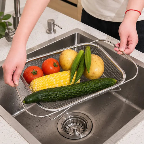 📢LAST DAY 49% OFF🔥🧺Expandable Over‑the‑Sink Stainless Steel Drain Basket 💦