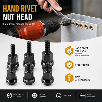 🏆🔩Head Rivet Nut Tool, M3-M8 Rivnut Kit, Carbon Steel Rivnut Set, Manual Riveter Rivnuts Tool