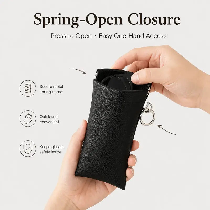📢Best Seller🔥Spring-Open PU Leather Sunglasses Pouch 👓| Portable Eyeglass Case with Keychain