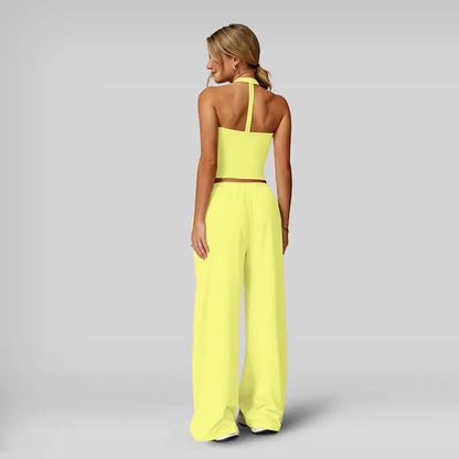 Women's Summer V Neck Top & Wide Leg Pants Set