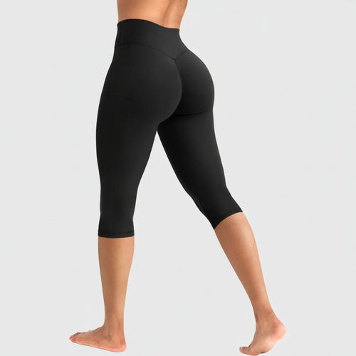 Womens Workout Capri Leggings 17" No Front Seam High Waisted Hidden Scrunch Gym Yoga Pants
