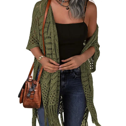🔥 Limited-Time 49% OFF🏖️ Women's Boho Crochet Fringe Cardigan 🌿 Lightweight Summer Kimono