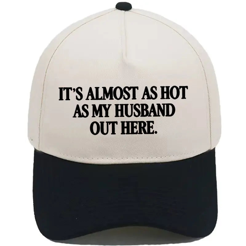🤣🧢Funny "Almost As Hot As My Husband" Embroidered Hat | Retro Aesthetic Two-Tone Snapback Cap for Women | Trendy Camo & Graphic Summer Statement Baseball Cap