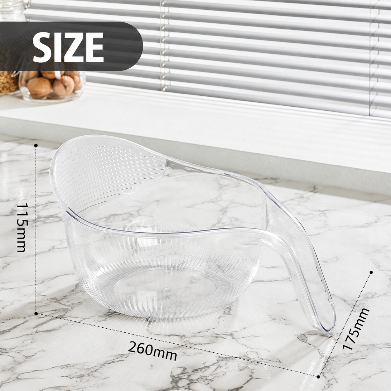 Aesthetic Multifunctional Rice Strainer with Handle - Sturdy BPA-Free Transparent Plastic Kitchen Utensils.