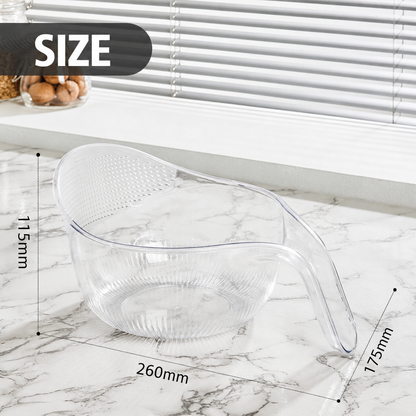 Aesthetic Multifunctional Rice Strainer with Handle - Sturdy BPA-Free Transparent Plastic Kitchen Utensils.