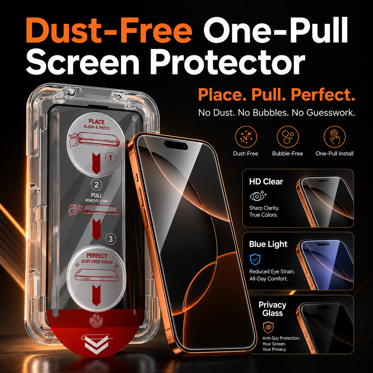 📢LAST DAY 49% OFF🔥📱Dust-Free One-Pull Tempered Glass Screen Protector