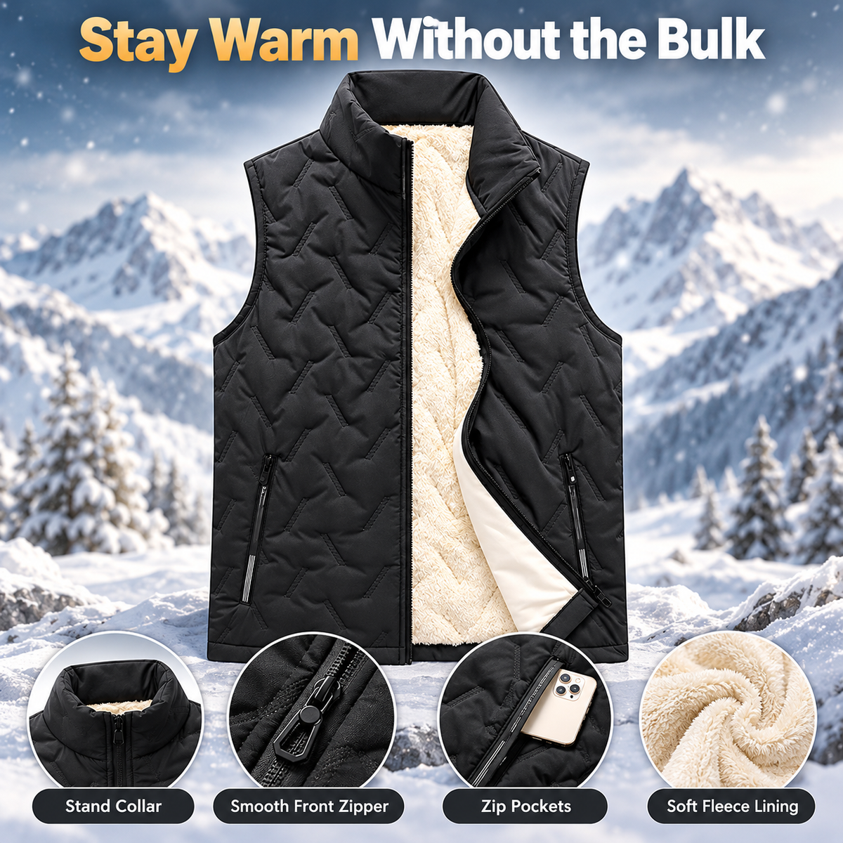 🔥Last Day 49%| Men’s Fleece-Lined Quilted Vest ❄️ Warm & Lightweight Winter Layer