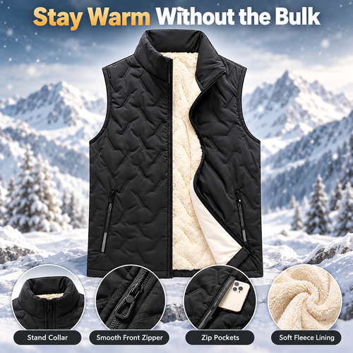 🔥Last Day 49%| Men’s Fleece-Lined Quilted Vest ❄️ Warm & Lightweight Winter Layer