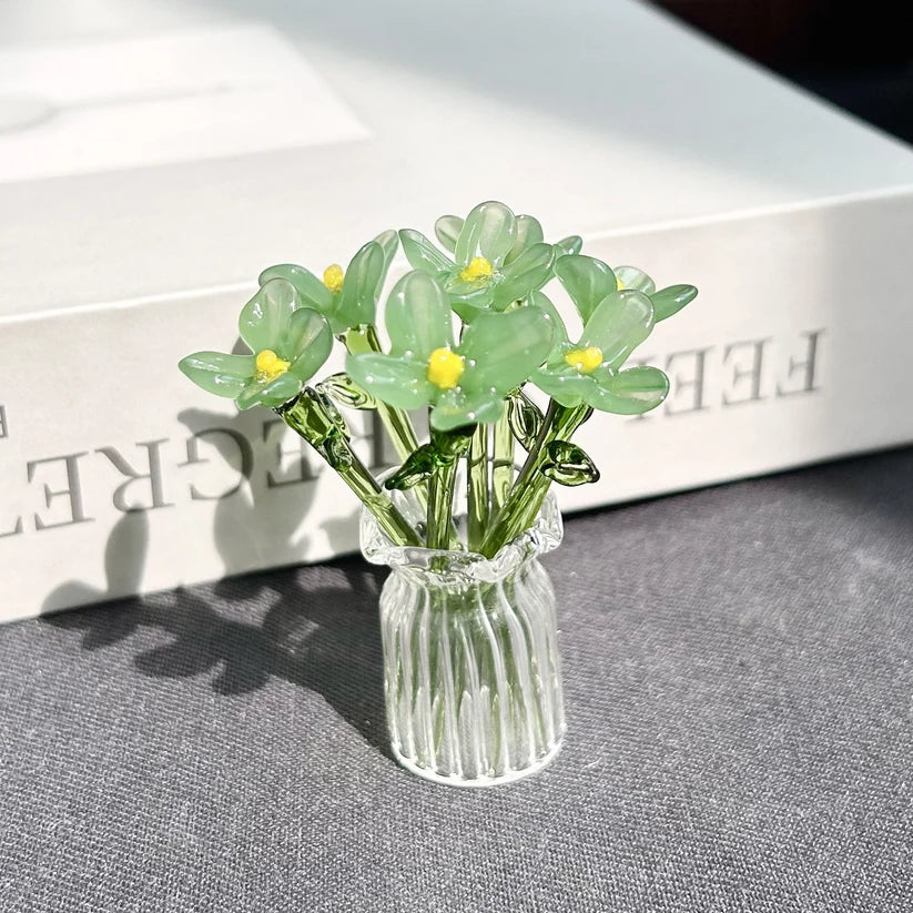 🏺 Handcrafted Mini Glass Flower Set | 7 Flowers & 1 Vase🌷 DIY Eternal Floral Desktop Ornament
