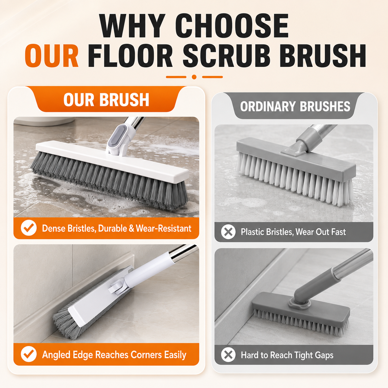 🔥LAST DAY 49% OFF🔥🧼 2 in 1 Floor Scrub Brush with Long Handle🧹 Rotatable Tile Cleaning Brush with Squeegee