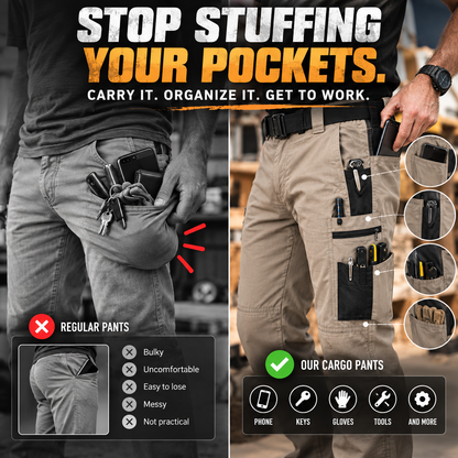 🔥49% OFF 👖 Men's Ripstop Cargo Work Pants, Water-Resistant Utility Pants with Tool Pockets
