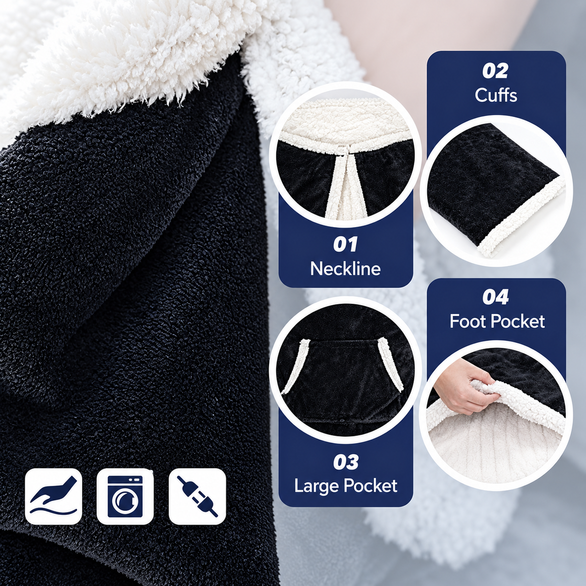 🛋️ Wearable Heated Blanket with Sleeves & Foot Pocket | Soft Sherpa Comfort