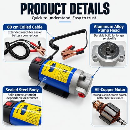 🔥LAST DAY 49% OFF🛢️ 12V/24V Electric Oil Extractor Pump | ⚡ Self-Priming Engine Oil Change Pump