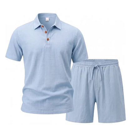 Hot Sales 🔥👕Men Linen Polo 2 Piece Outfit,🌴 Summer Shorts & Long Pants Suit🩳  👖
