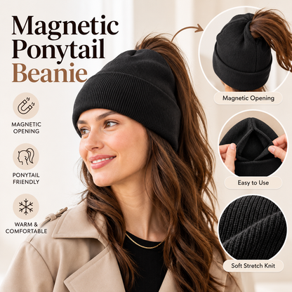 ❄️ Magnetic Ponytail Beanie for Women | Cozy Knit Winter Hat with Hidden Back Opening