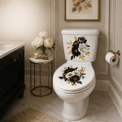 🔥 Limited-Time 49% OFF 🌸 Golden Floral Toilet Stickers – Pearl-Inspired Bathroom Decals