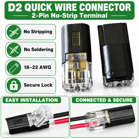 🔥 Limited-Time 49% OFF |⚡ D2 Quick Wire Connector 🔌 2-Pin No-Strip Electrical Terminal