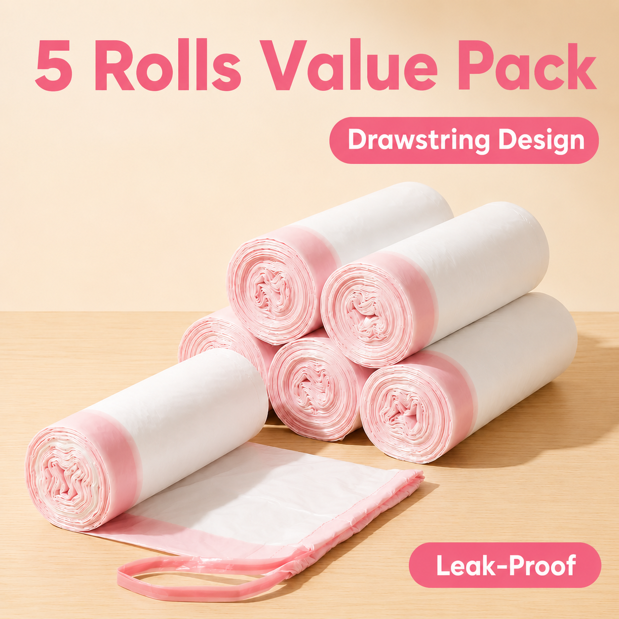 🔥LAST DAY 49% OFF🔥🗑️Drawstring Trash Bags 45×50cm ✨Heavy‑Duty Leak Proof Garbage Bags 75/150‑Count