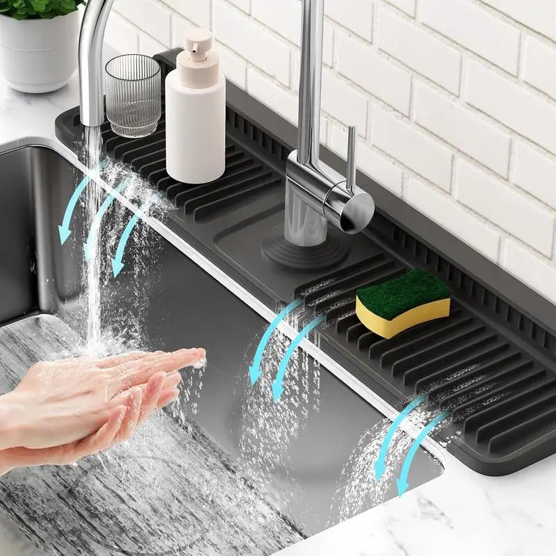 📢LAST DAY 49% OFF🔥🚰Silicone Sink Faucet Splash Guard Mat | 7° Slope Self Draining Foldable Kitchen Counter Mat