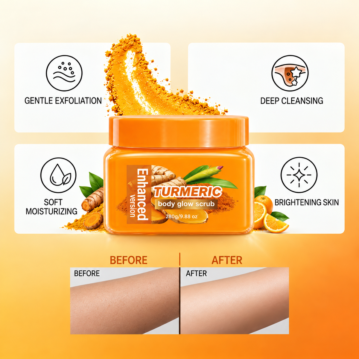 Limited-Time 49% OFF🔥Upgraded Turmeric Body Glow Scrub 🧡 | Exfoliating, Brightening & Moisturizing Body Scrub ✨