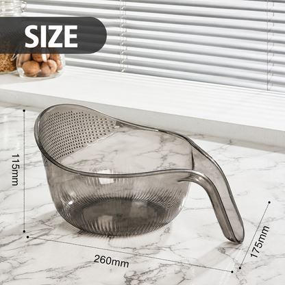 Aesthetic Multifunctional Rice Strainer with Handle - Sturdy BPA-Free Transparent Plastic Kitchen Utensils.