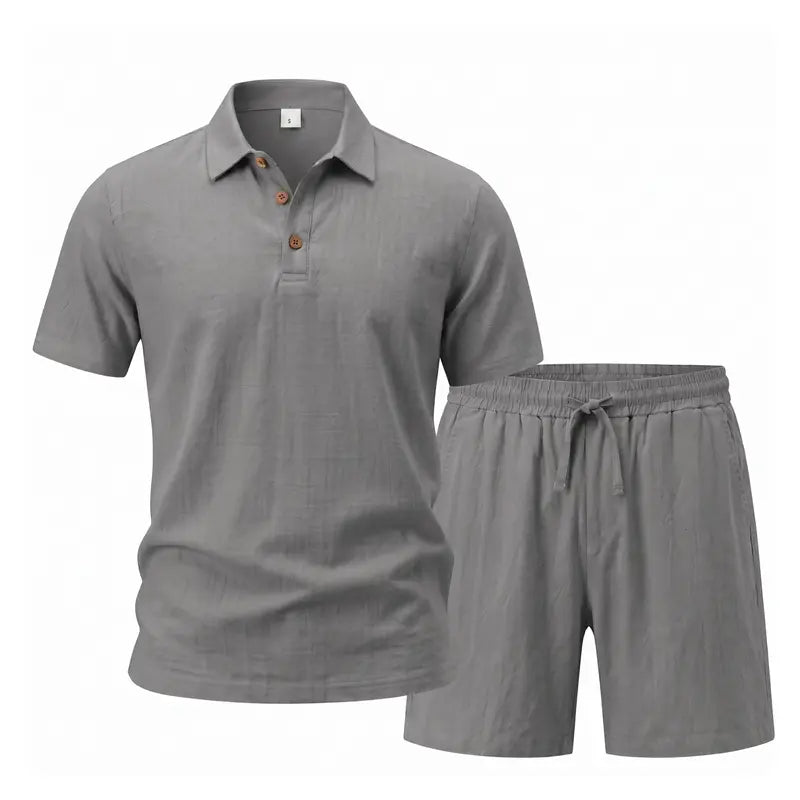 Hot Sales 🔥👕Men Linen Polo 2 Piece Outfit,🌴 Summer Shorts & Long Pants Suit🩳  👖