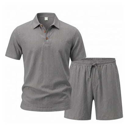 Hot Sales 🔥👕Men Linen Polo 2 Piece Outfit,🌴 Summer Shorts & Long Pants Suit🩳  👖