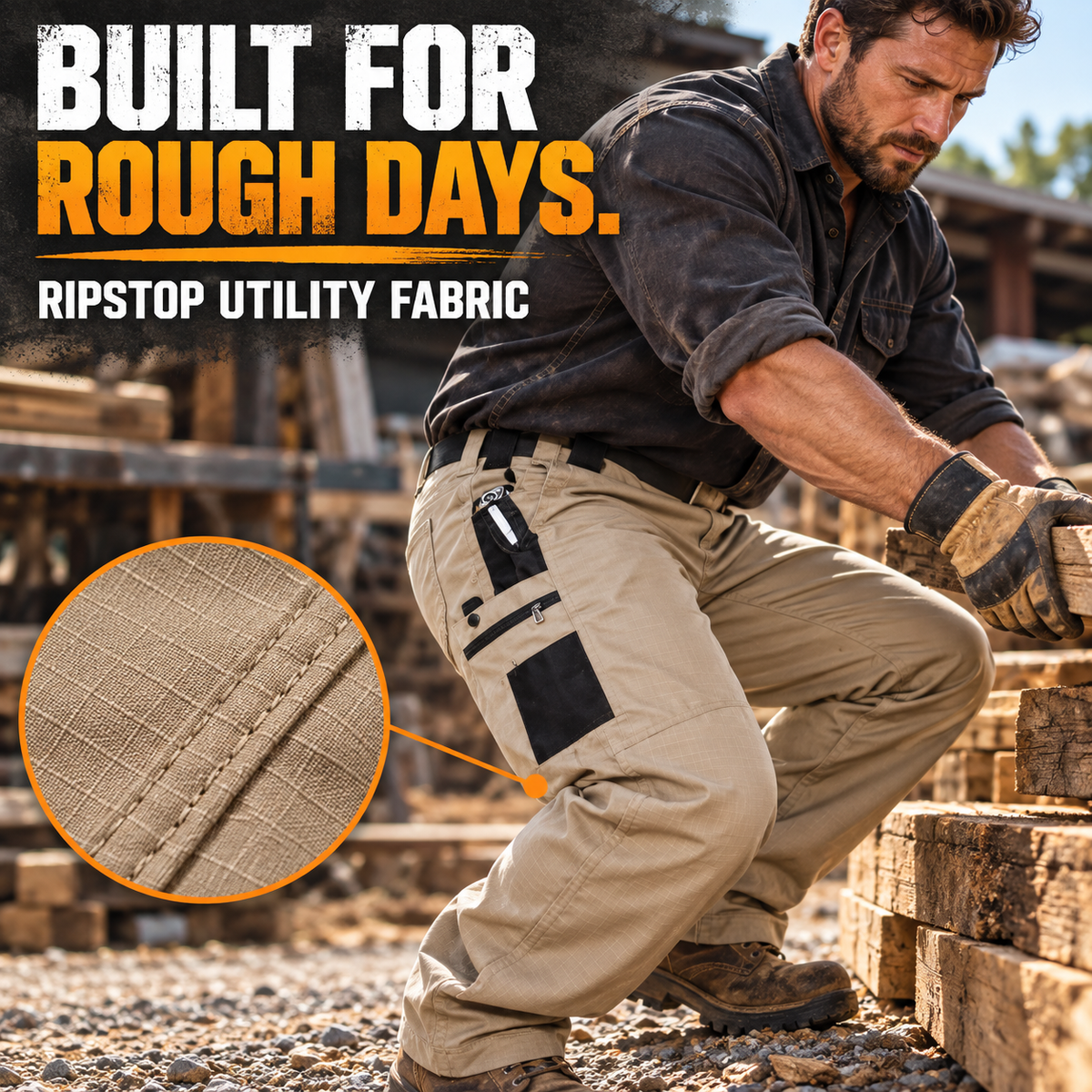 🔥49% OFF 👖 Men's Ripstop Cargo Work Pants, Water-Resistant Utility Pants with Tool Pockets