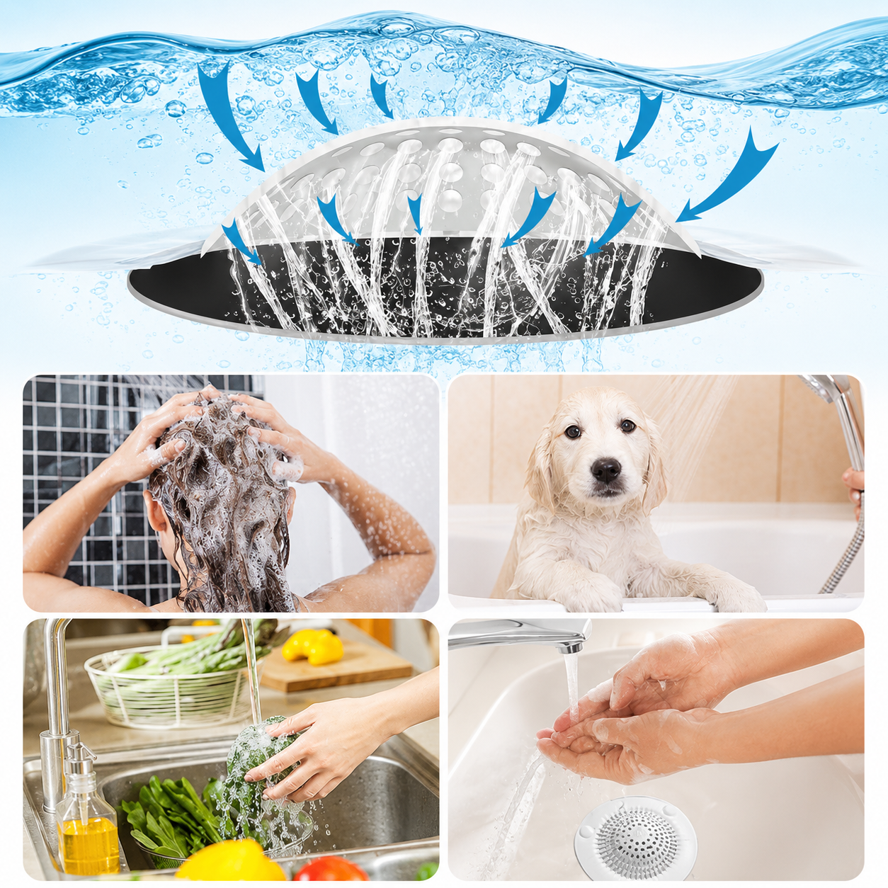 🔥LAST DAY 49% OFF🔥🚿 Convex Silicone Hair Catcher 🧼 with Suction Cups, Reusable Drain Filter