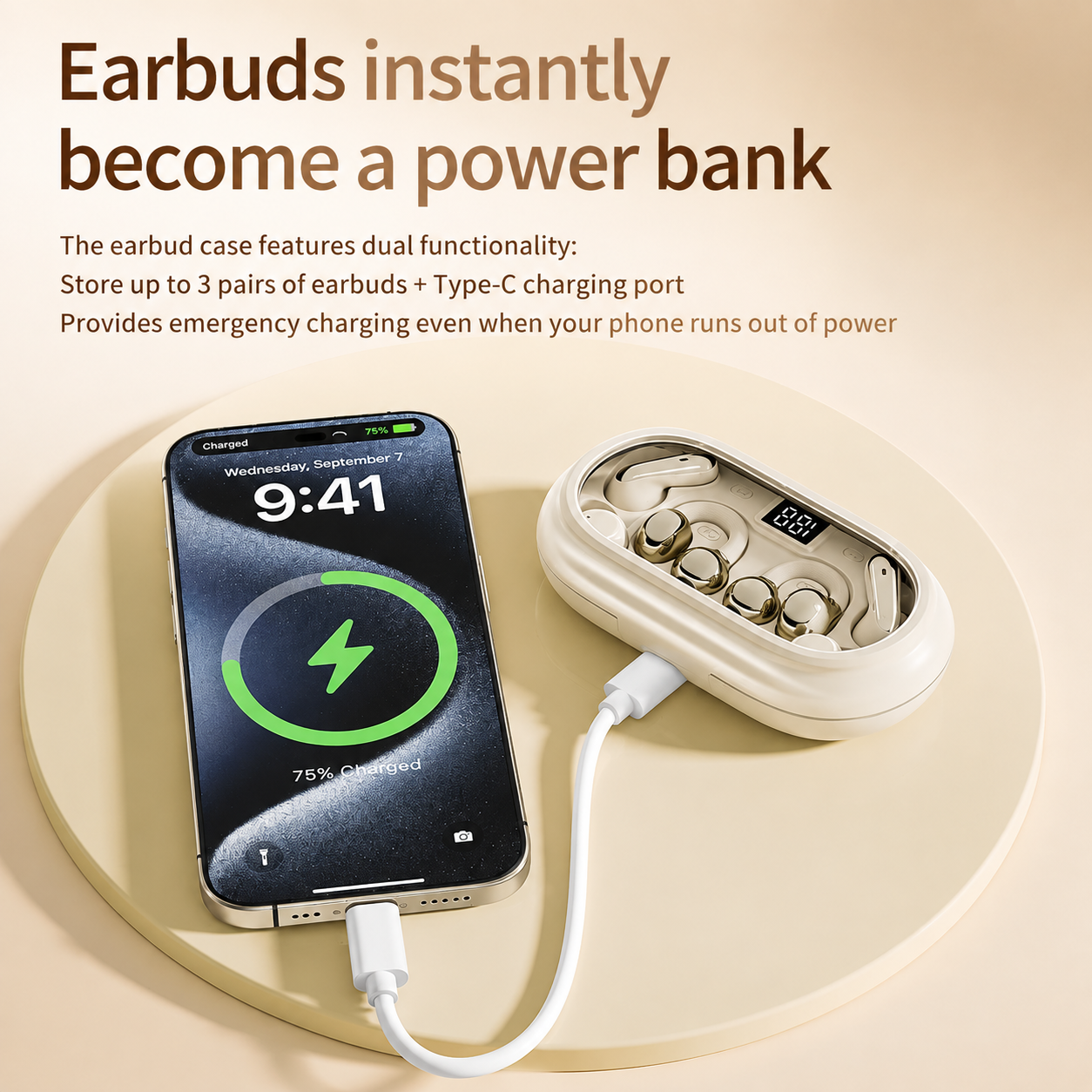 Charging case emergency phone charging