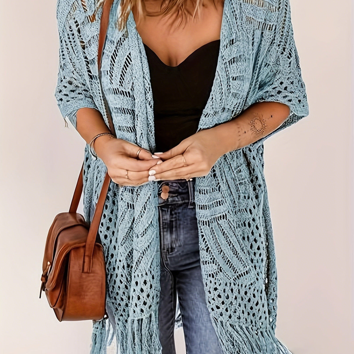🔥 Limited-Time 49% OFF🏖️ Women's Boho Crochet Fringe Cardigan 🌿 Lightweight Summer Kimono