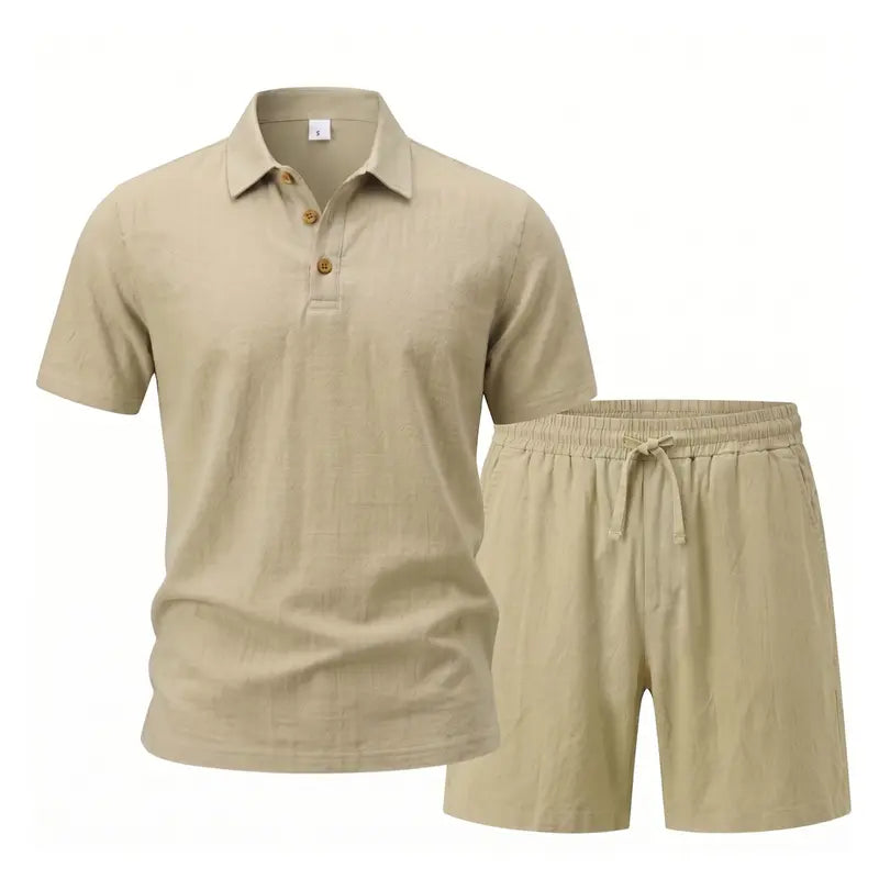 Hot Sales 🔥👕Men Linen Polo 2 Piece Outfit,🌴 Summer Shorts & Long Pants Suit🩳  👖