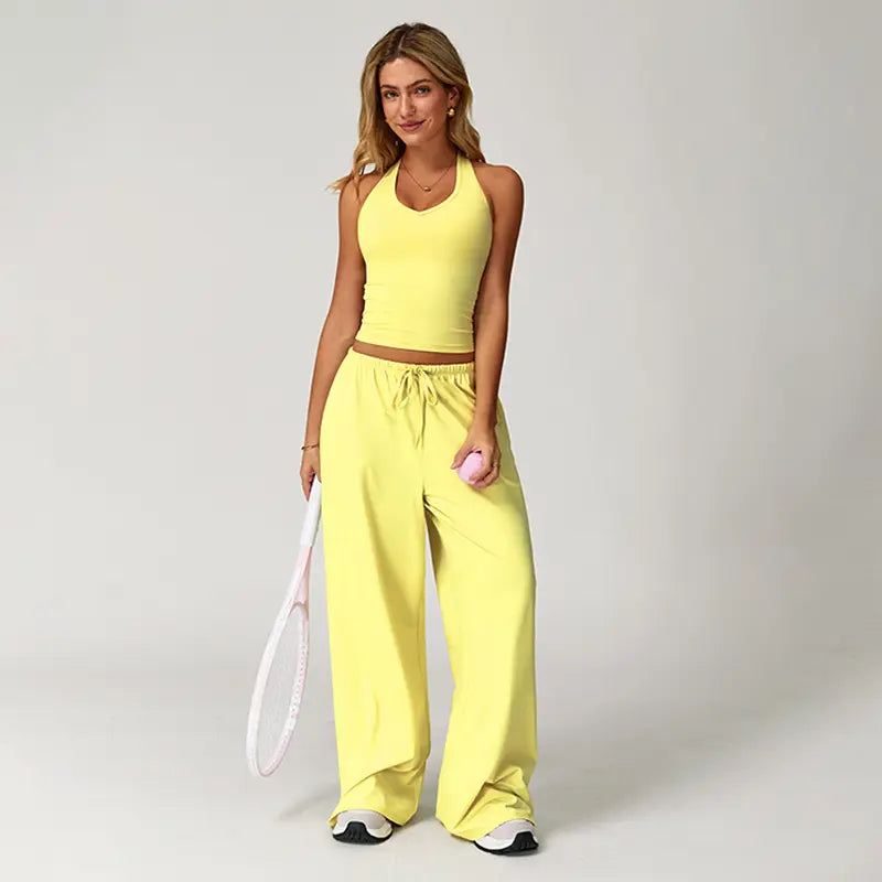 Women's Summer V Neck Top & Wide Leg Pants Set