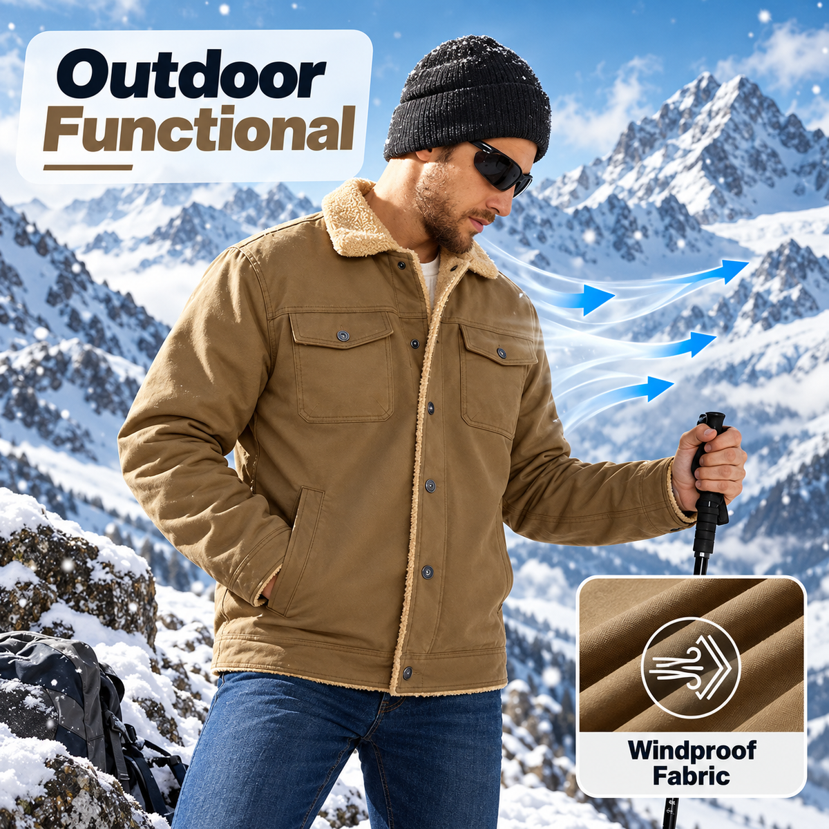 🔥Last Day 49%❄️ Men’s Sherpa-Lined Workwear Jacket 🧥 Warm & Rugged Winter Coat
